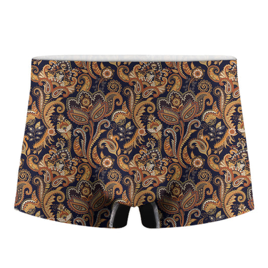 Gold And Blue Paisley Pattern Print Men's Boxer Briefs