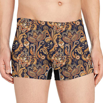 Gold And Blue Paisley Pattern Print Men's Boxer Briefs