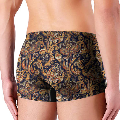 Gold And Blue Paisley Pattern Print Men's Boxer Briefs