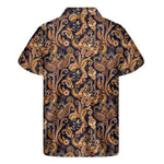Gold And Blue Paisley Pattern Print Men's Short Sleeve Shirt