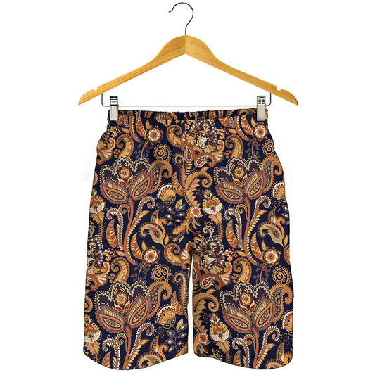 Gold And Blue Paisley Pattern Print Men's Shorts