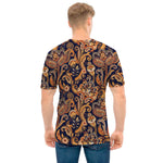 Gold And Blue Paisley Pattern Print Men's T-Shirt