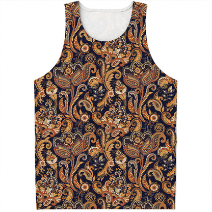 Gold And Blue Paisley Pattern Print Men's Tank Top