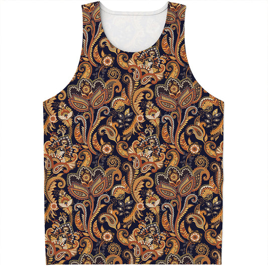 Gold And Blue Paisley Pattern Print Men's Tank Top