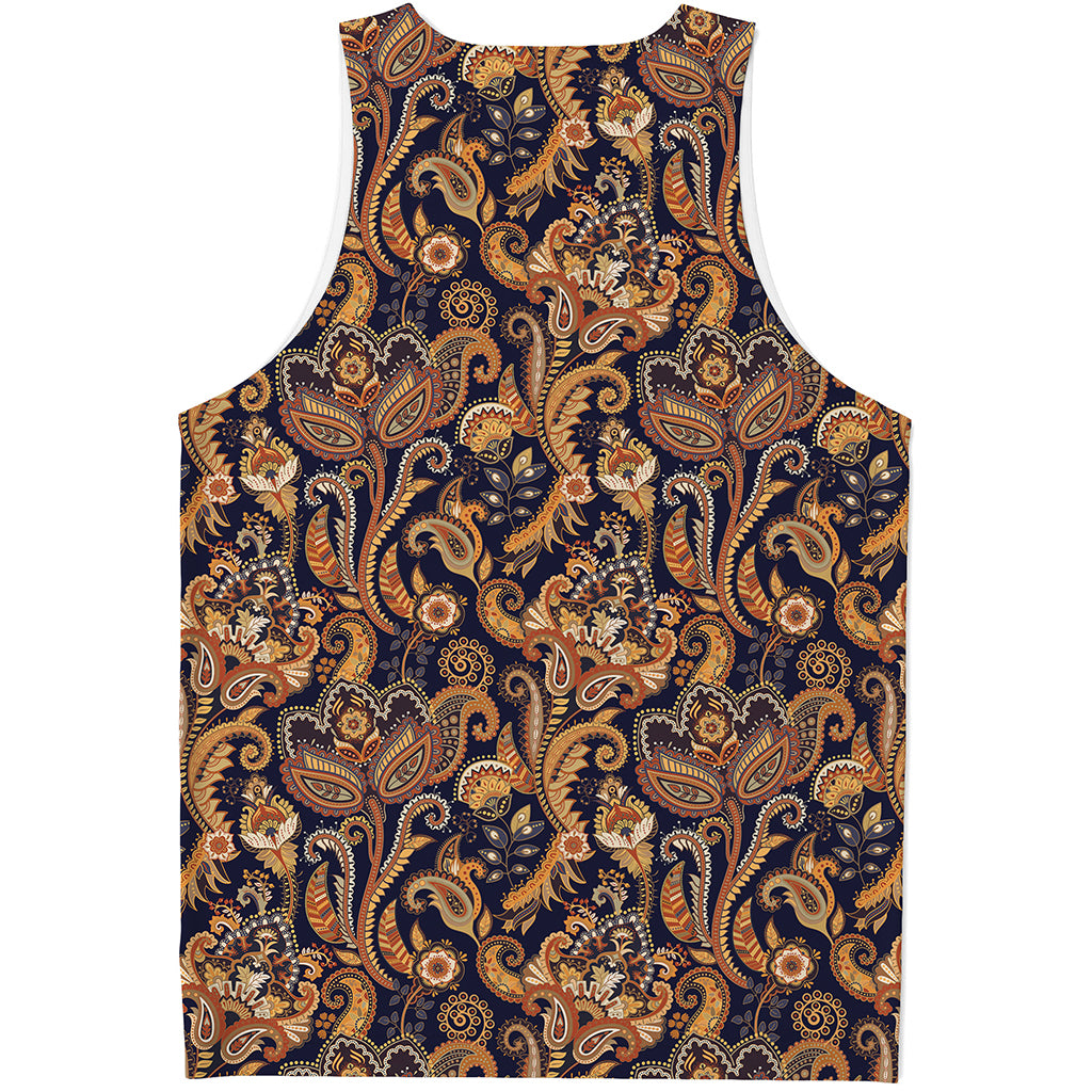 Gold And Blue Paisley Pattern Print Men's Tank Top