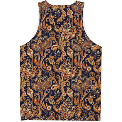 Gold And Blue Paisley Pattern Print Men's Tank Top