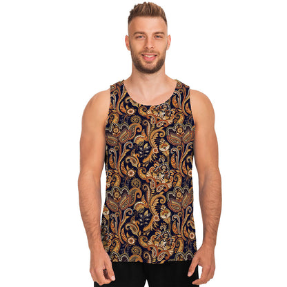 Gold And Blue Paisley Pattern Print Men's Tank Top