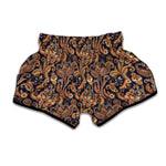 Gold And Blue Paisley Pattern Print Muay Thai Boxing Shorts