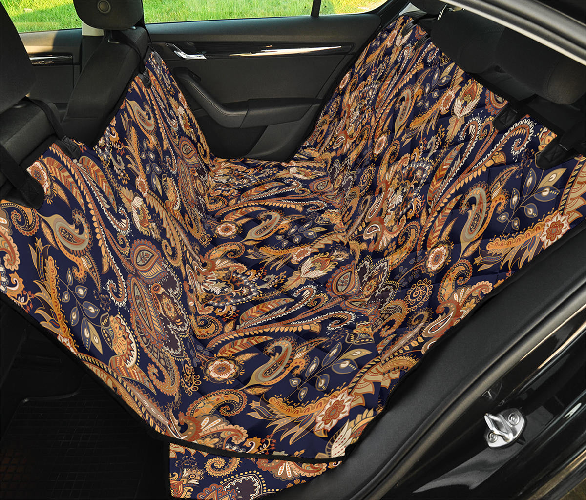 Gold And Blue Paisley Pattern Print Pet Car Back Seat Cover