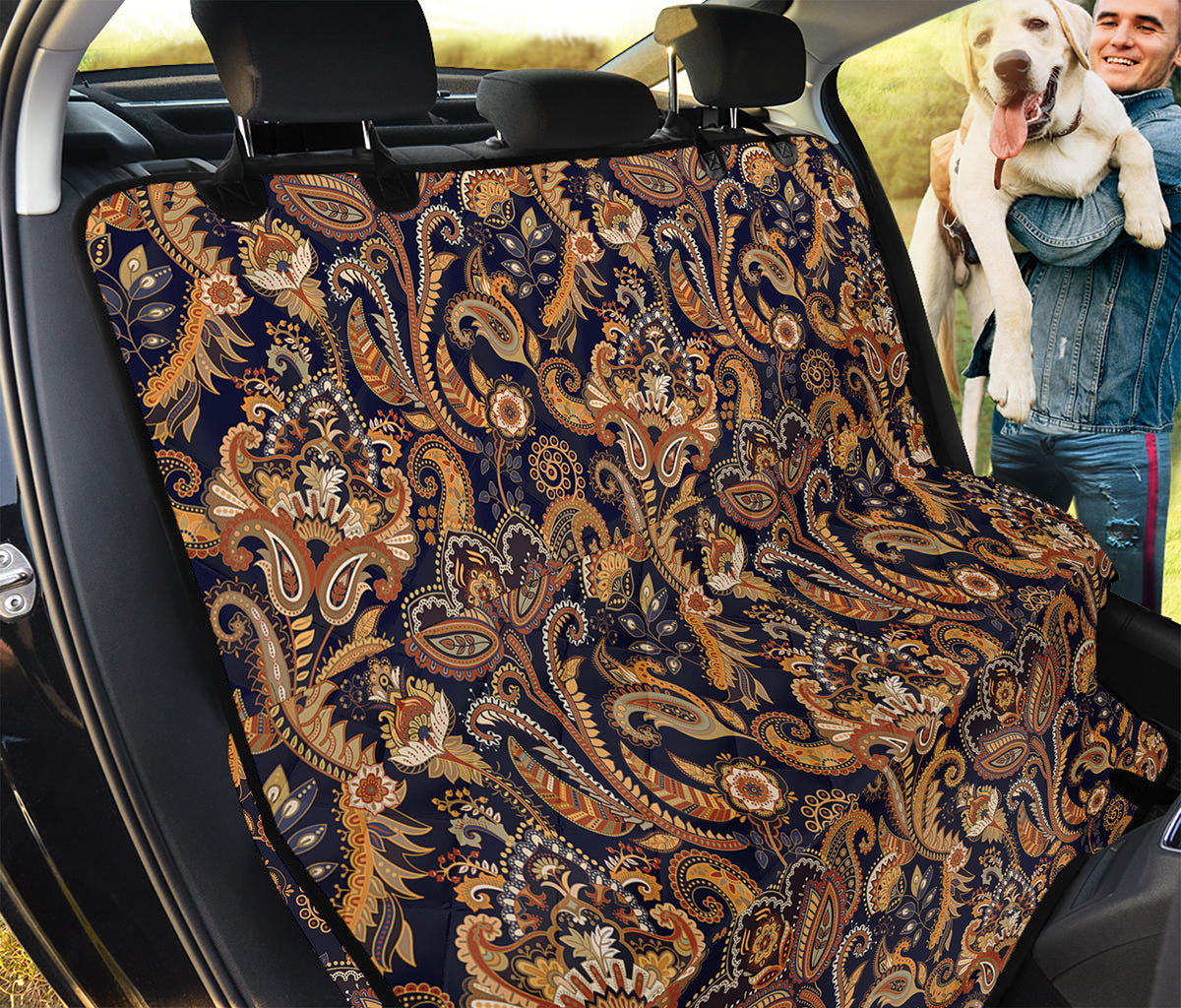 Gold And Blue Paisley Pattern Print Pet Car Back Seat Cover