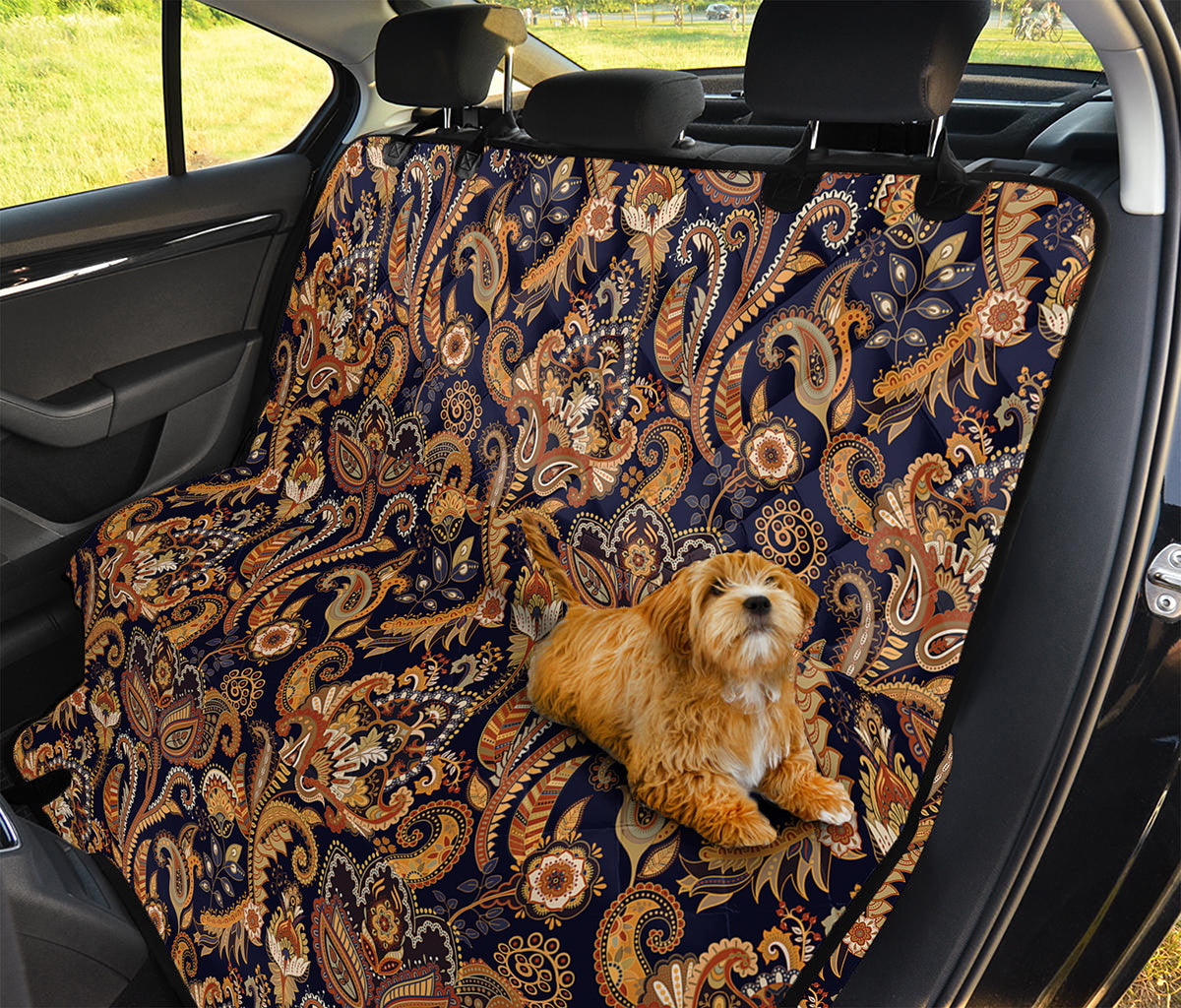 Gold And Blue Paisley Pattern Print Pet Car Back Seat Cover