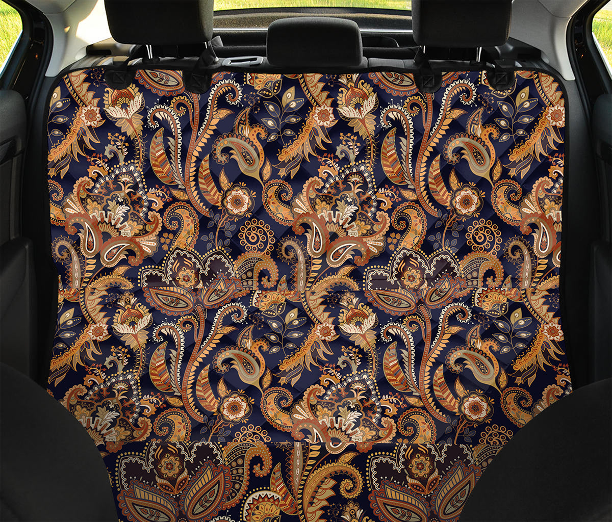 Gold And Blue Paisley Pattern Print Pet Car Back Seat Cover