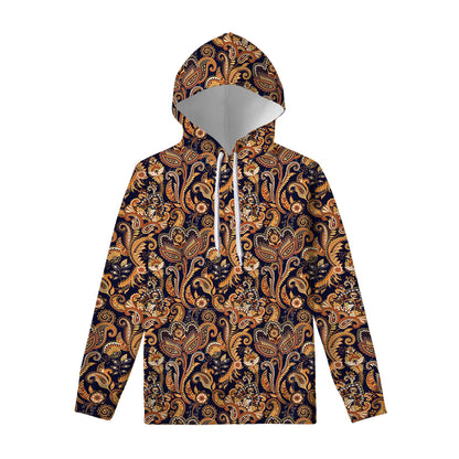 Gold And Blue Paisley Pattern Print Pullover Hoodie