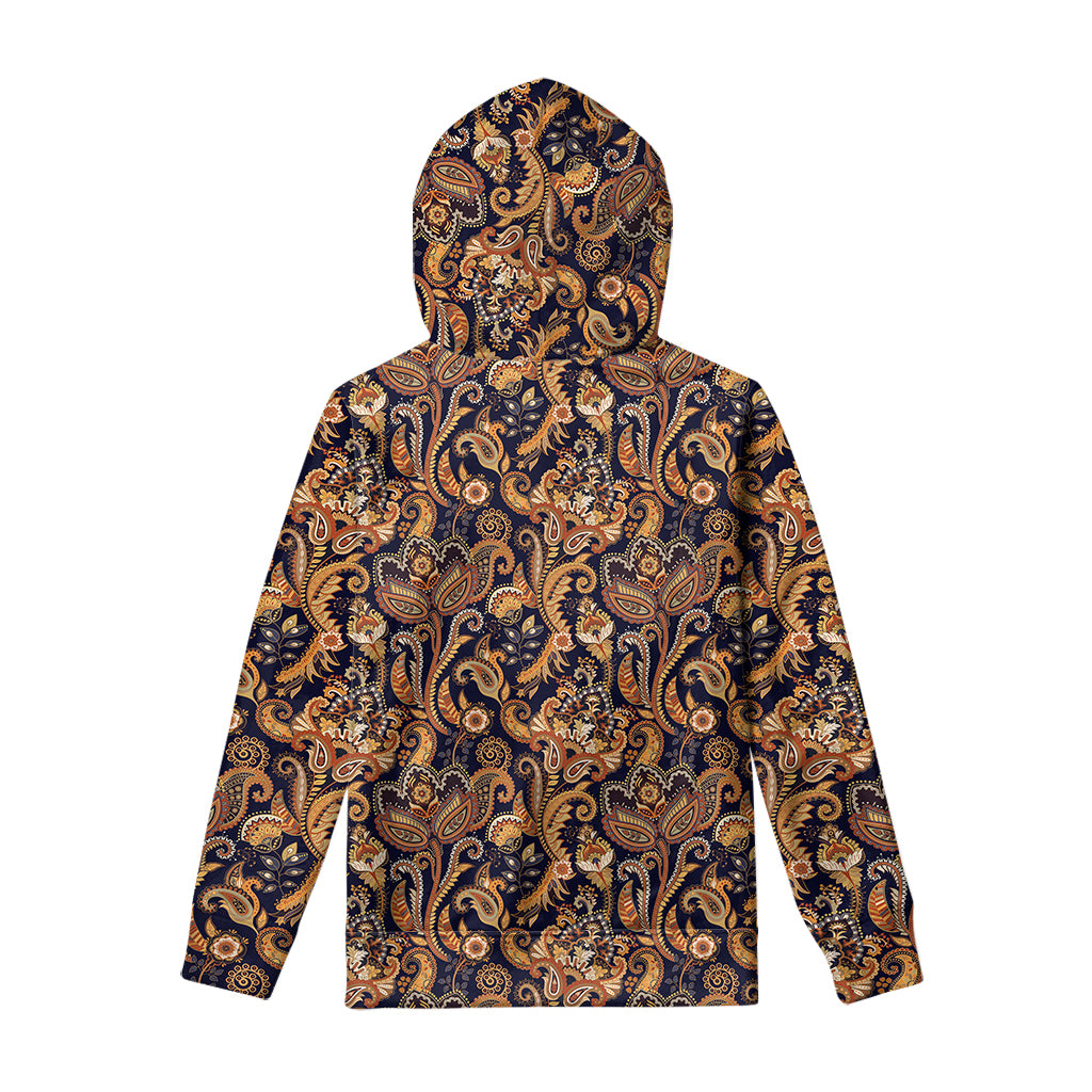 Gold And Blue Paisley Pattern Print Pullover Hoodie