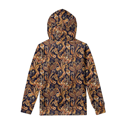 Gold And Blue Paisley Pattern Print Pullover Hoodie