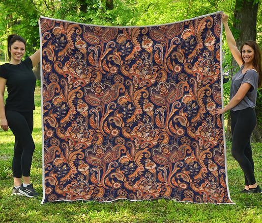 Gold And Blue Paisley Pattern Print Quilt