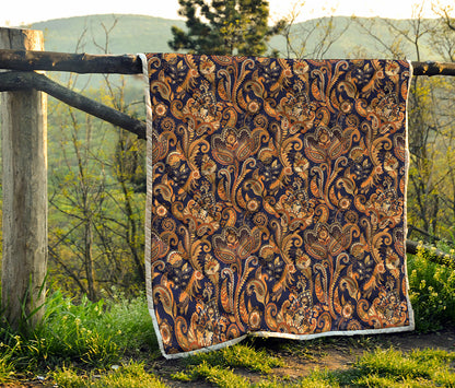Gold And Blue Paisley Pattern Print Quilt