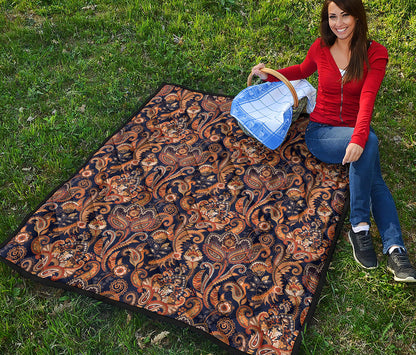 Gold And Blue Paisley Pattern Print Quilt
