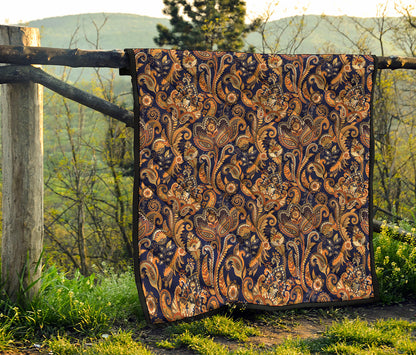 Gold And Blue Paisley Pattern Print Quilt