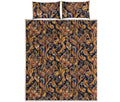 Gold And Blue Paisley Pattern Print Quilt Bed Set