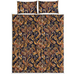 Gold And Blue Paisley Pattern Print Quilt Bed Set