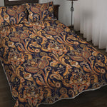Gold And Blue Paisley Pattern Print Quilt Bed Set