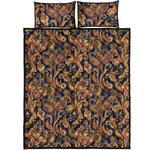 Gold And Blue Paisley Pattern Print Quilt Bed Set