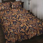 Gold And Blue Paisley Pattern Print Quilt Bed Set