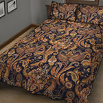 Gold And Blue Paisley Pattern Print Quilt Bed Set