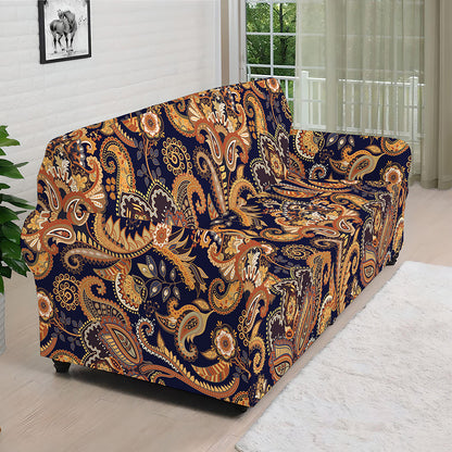 Gold And Blue Paisley Pattern Print Sofa Cover