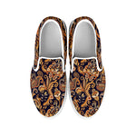 Gold And Blue Paisley Pattern Print White Slip On Shoes