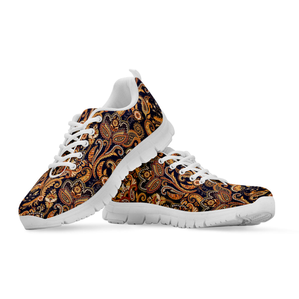 Gold And Blue Paisley Pattern Print White Sneakers
