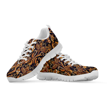 Gold And Blue Paisley Pattern Print White Sneakers