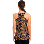 Gold And Blue Paisley Pattern Print Women's Racerback Tank Top
