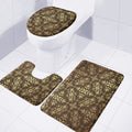 Gold And Brown Thai Pattern Print 3 Piece Bath Mat Set