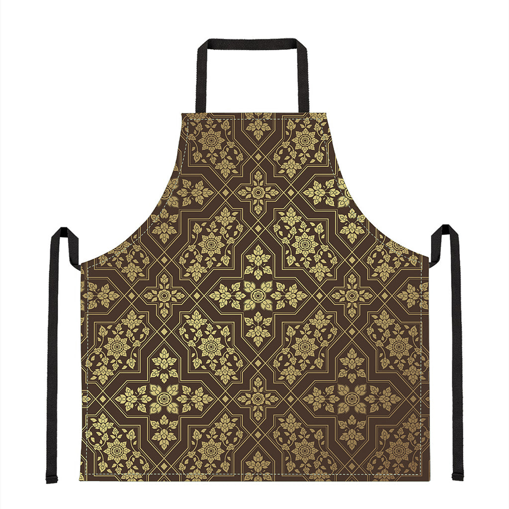 Gold And Brown Thai Pattern Print Apron