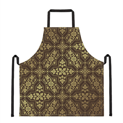 Gold And Brown Thai Pattern Print Apron
