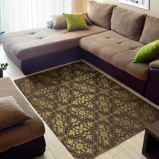 Gold And Brown Thai Pattern Print Area Rug