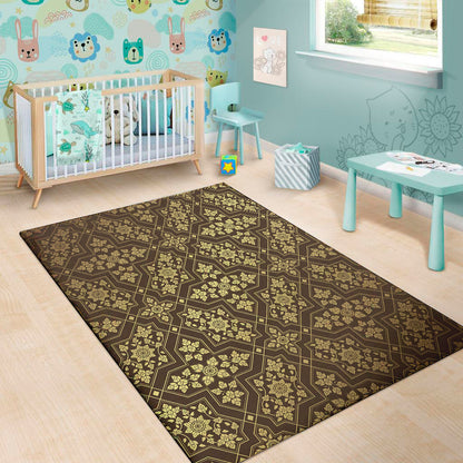 Gold And Brown Thai Pattern Print Area Rug