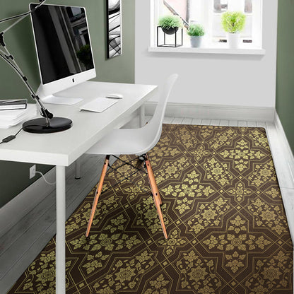 Gold And Brown Thai Pattern Print Area Rug