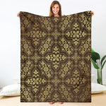 Gold And Brown Thai Pattern Print Blanket