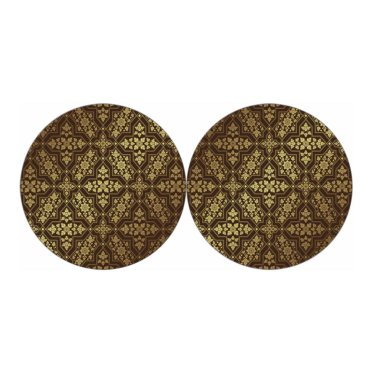 Gold And Brown Thai Pattern Print Car Coasters