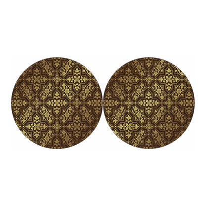 Gold And Brown Thai Pattern Print Car Coasters