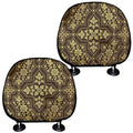 Gold And Brown Thai Pattern Print Car Headrest Covers