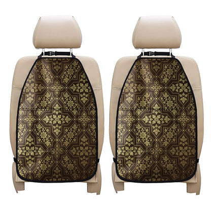 Gold And Brown Thai Pattern Print Car Seat Organizers