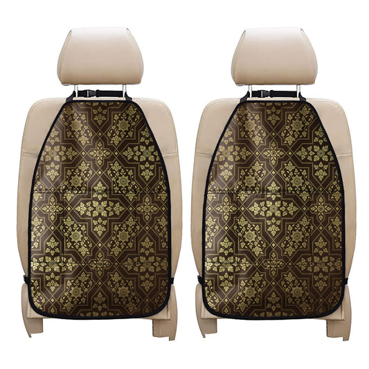 Gold And Brown Thai Pattern Print Car Seat Organizers