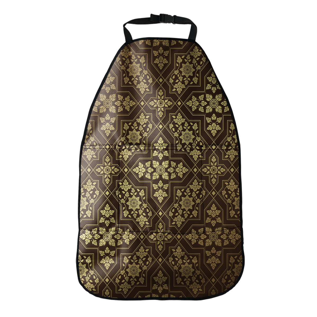 Gold And Brown Thai Pattern Print Car Seat Organizers