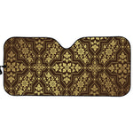 Gold And Brown Thai Pattern Print Car Sun Shade