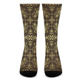 Gold And Brown Thai Pattern Print Crew Socks