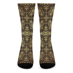 Gold And Brown Thai Pattern Print Crew Socks